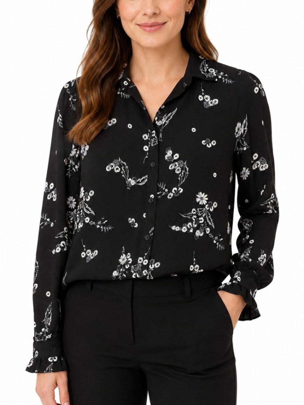 Who What Wear Black Floral Sheer Blouse XS Dark Academia Boho Top